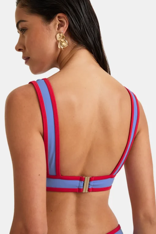 Contrast Plunge Bikini Top - Blue