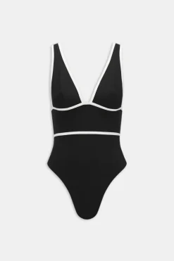 Contrast Plunge Swimsuit - Shadow Black