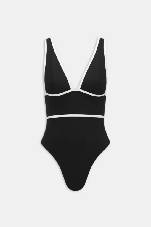 Contrast Plunge Swimsuit - Shadow Black