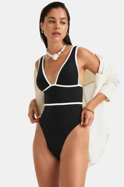 Contrast Plunge Swimsuit - Shadow Black