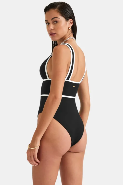 Contrast Plunge Swimsuit - Shadow Black