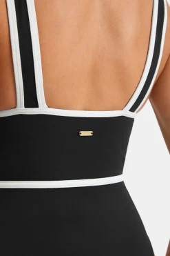 Contrast Plunge Swimsuit - Shadow Black