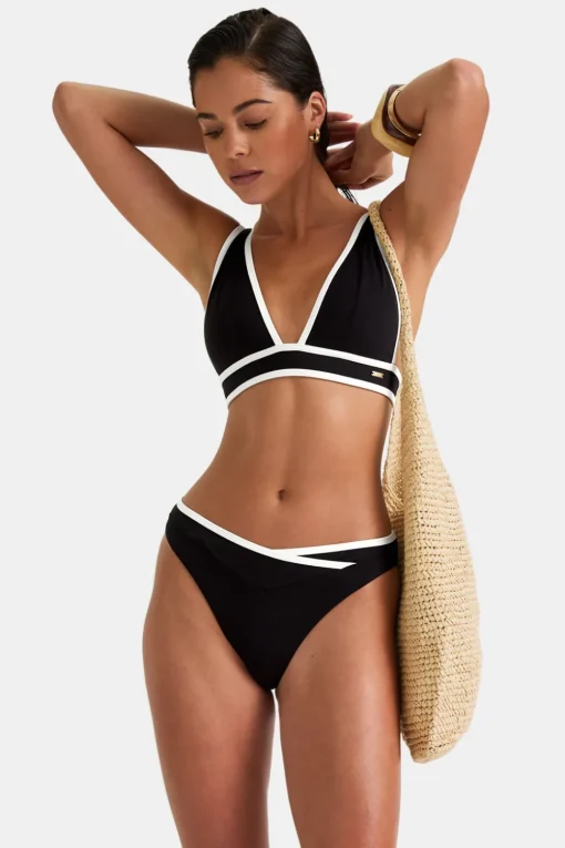 Contrast Wrap Waist Bikini Bottom - Shadow Black And Coconut Milk