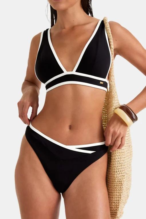 Contrast Wrap Waist Bikini Bottom - Shadow Black And Coconut Milk