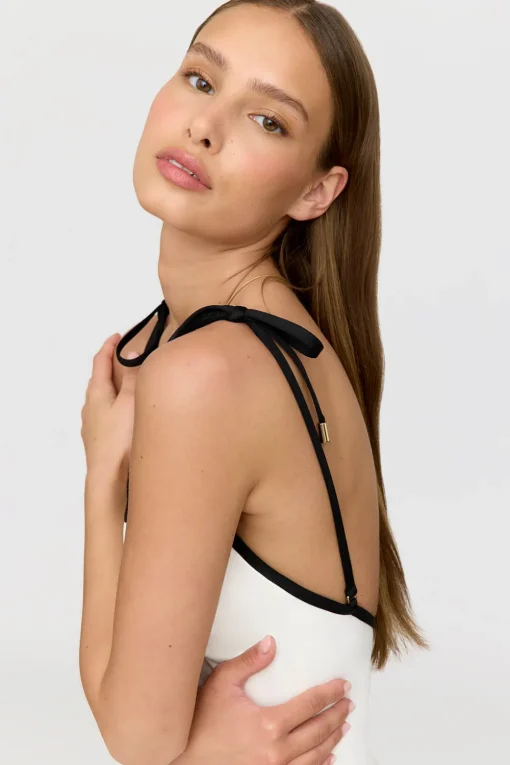 Corsica Contrast Trim Multiway Swimsuit - Coconut Milk And Shadow Black