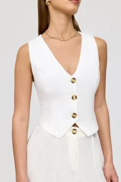 Cyprus Linen Blend Tailored Waistcoat - Coconut Milk
