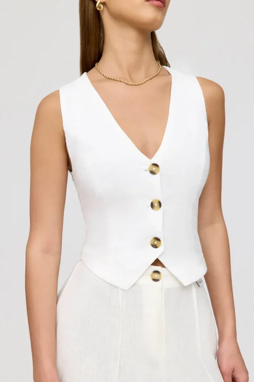 Cyprus Linen Blend Tailored Waistcoat - Coconut Milk