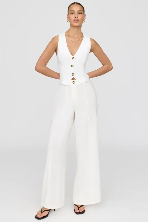 Cyprus Linen Blend Tailored Waistcoat - Coconut Milk