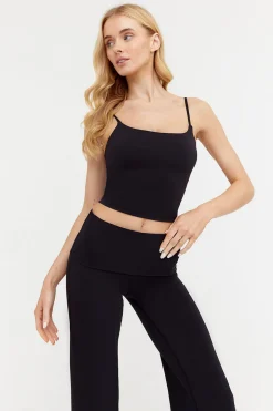 DayFlex Built-In Support Spaghetti Strap Cami Tank - Shadow Black