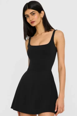 DayFlex Built-In Support Square Neck Active Dress - Shadow Black
