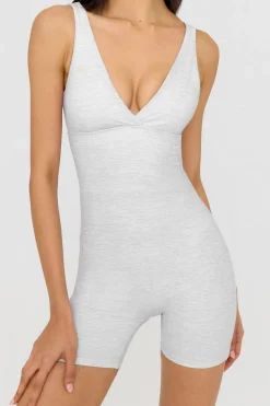 DayFlex Built-In Support V Neck Unitard - Grey Marl