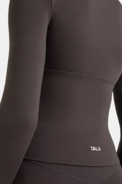 DayFlex Built-In Support V Neck Long Sleeve Top - Cool Espresso