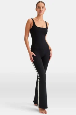 DayFlex Contrast Stripe Side Split Flared Yoga Pant No Front Seam - Shadow Black And Ivory