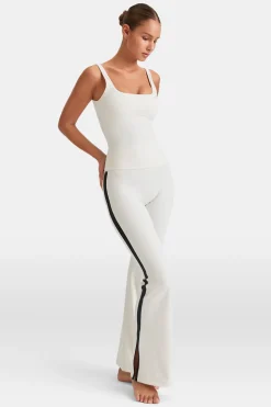 DayFlex Contrast Stripe Side Split Flared Yoga Pant No Front Seam - Ivory And Shadow Black