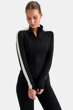 DayFlex Contrast Stripe Zip Through Jacket - Shadow Black And Ivory