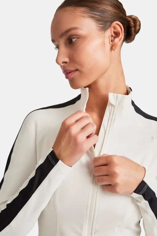 DayFlex Contrast Stripe Zip Through Jacket - Ivory And Shadow Black