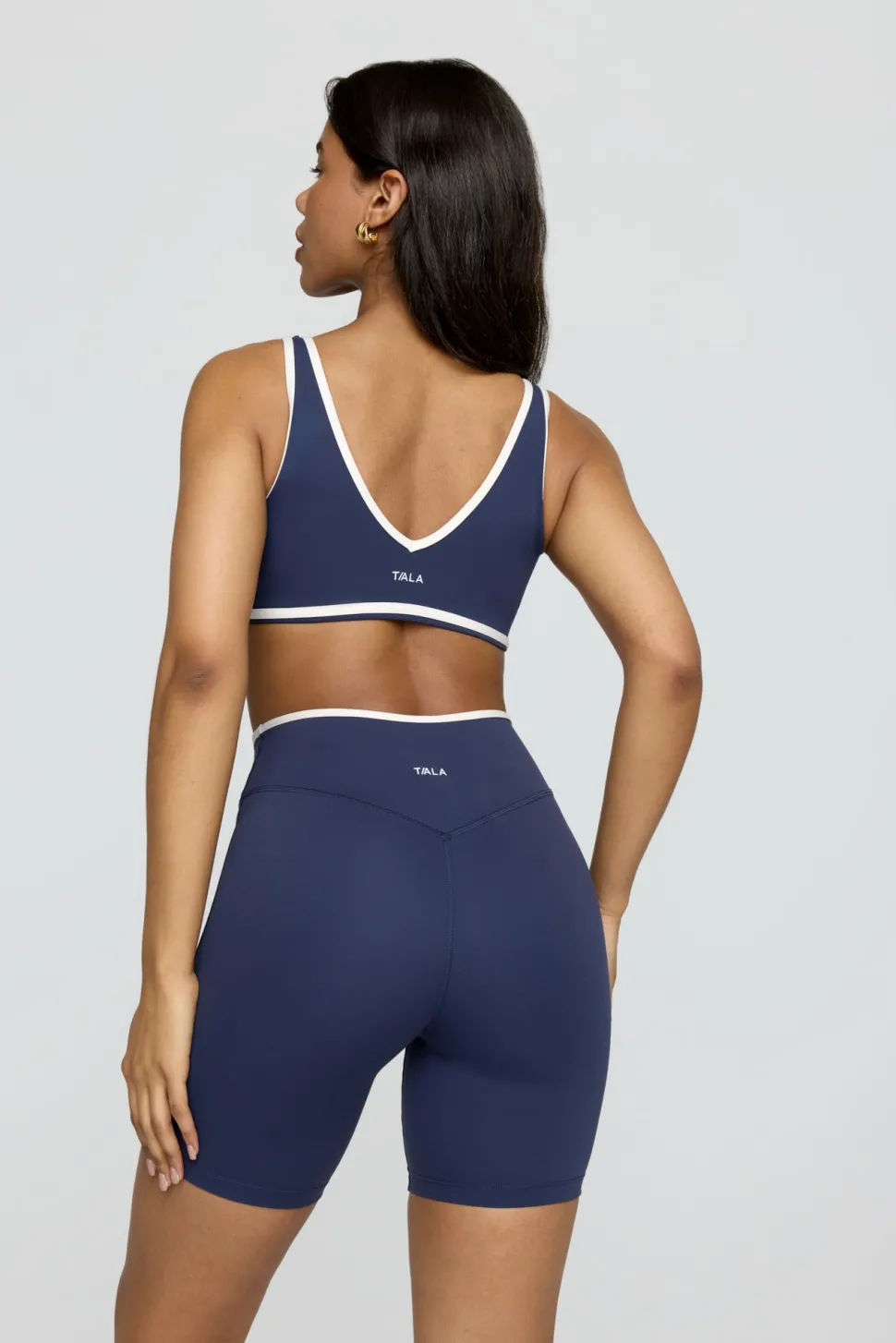 DayFlex Contrast Trim High Waisted Cycling Short - Navy And Buttermilk
