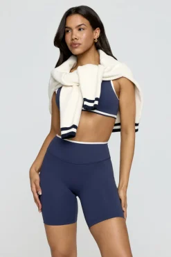 DayFlex Contrast Trim High Waisted Cycling Short - Navy And Buttermilk