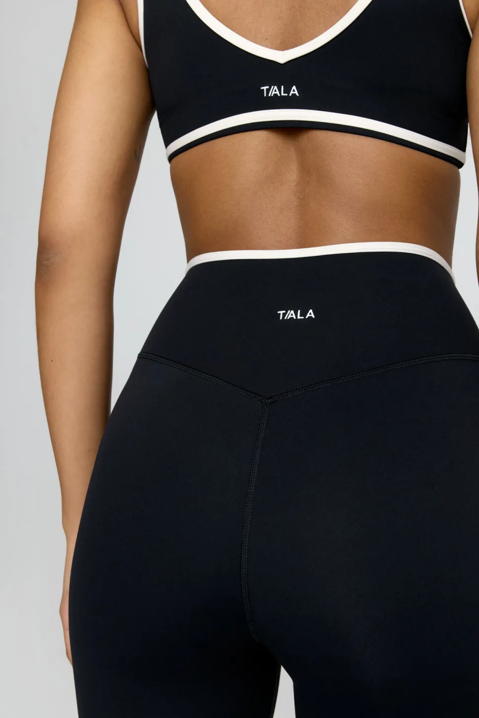 DayFlex Contrast Trim Wrap High Waisted Flared Yoga Pant - Shadow Black And Buttermilk