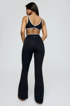 DayFlex Contrast Trim Wrap High Waisted Flared Yoga Pant - Shadow Black And Buttermilk
