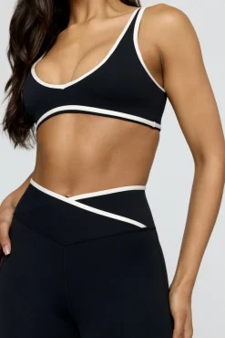 DayFlex Contrast Trim Wrap High Waisted Flared Yoga Pant - Shadow Black And Buttermilk