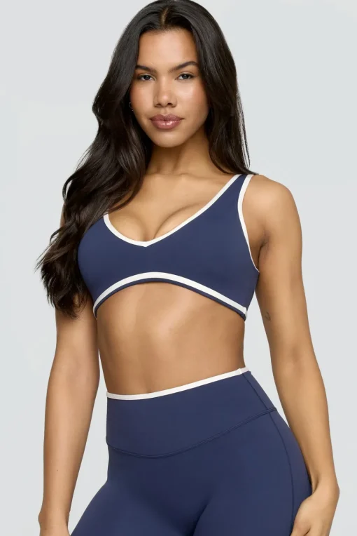 DayFlex Plunge Neck Push-Up Sports Bra - Navy And Buttermilk
