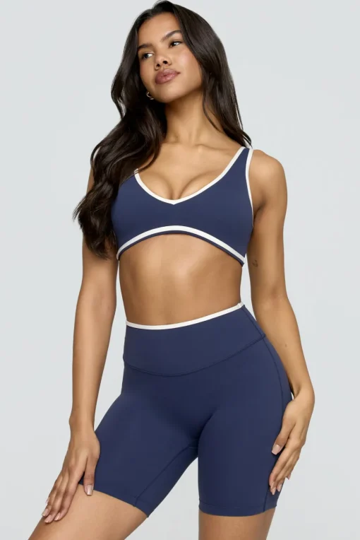 DayFlex Plunge Neck Push-Up Sports Bra - Navy And Buttermilk