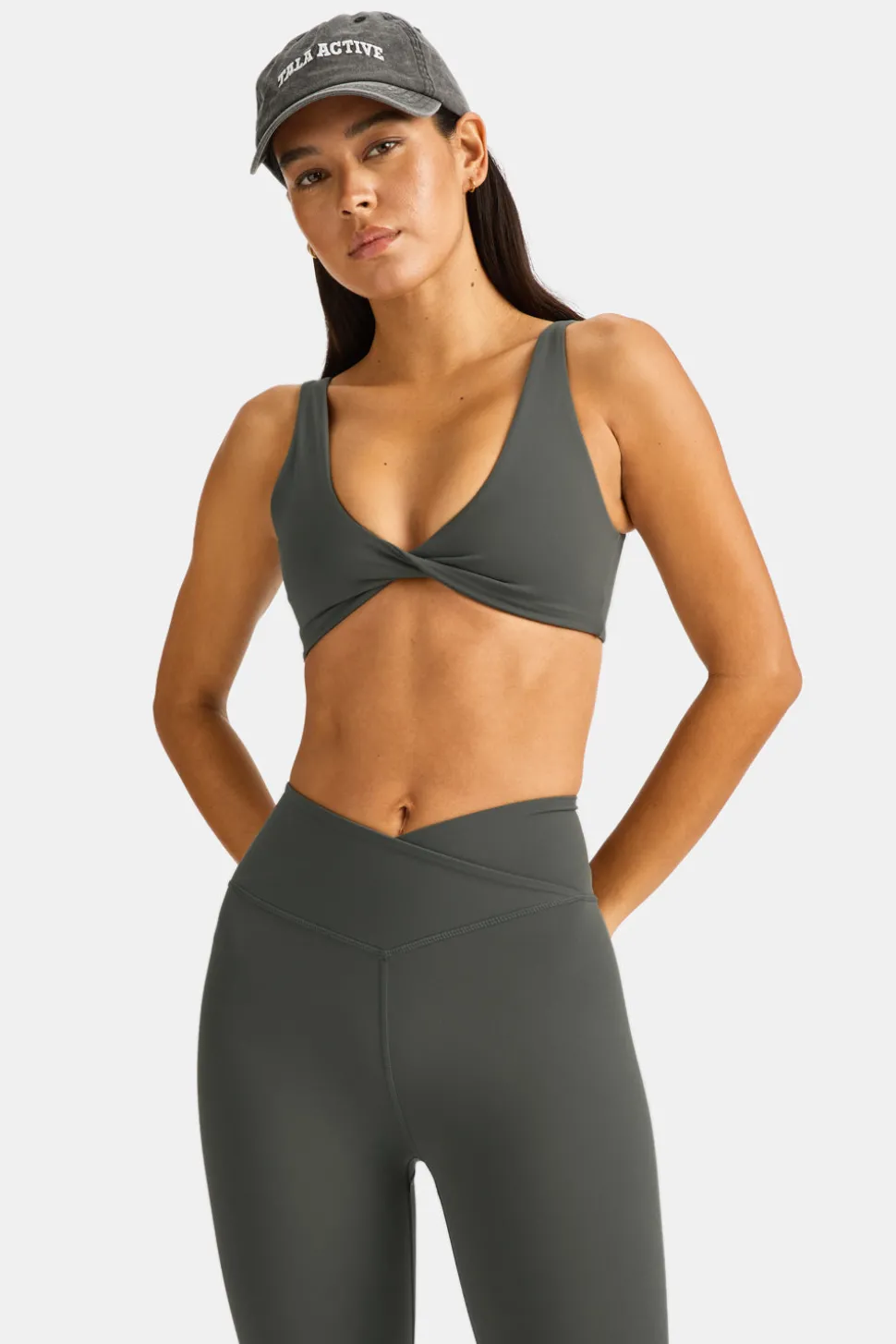 DayFlex Twist Front Sports Bra - Dark Olive
