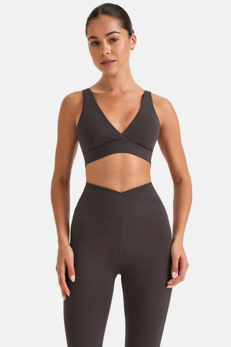 DayFlex V Neck Sports Bra - Cool Espresso