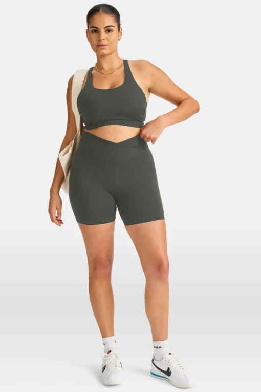 DayFlex Wrap High Waisted Cycling Shorts - Dark Olive