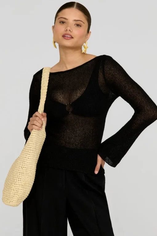 Embossed Logo Raffia Tote Bag - Natural