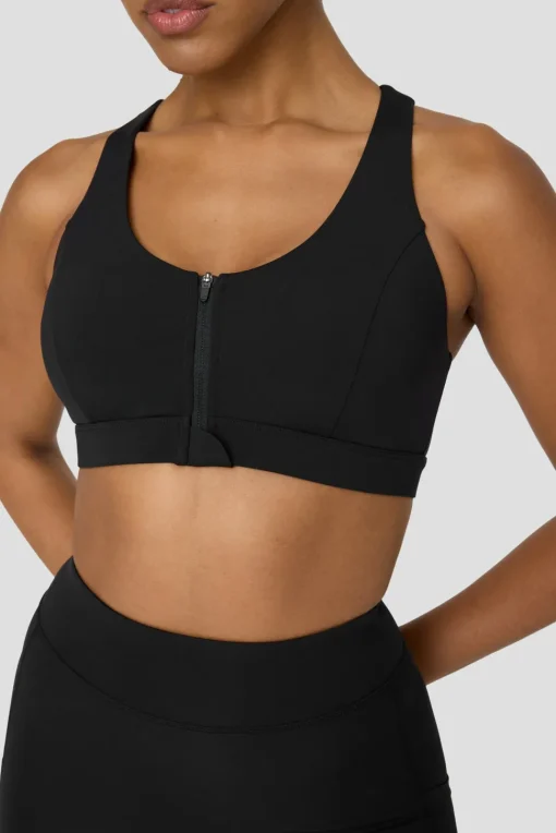 FormTech Zip Front Open Back Sports Bra - Black