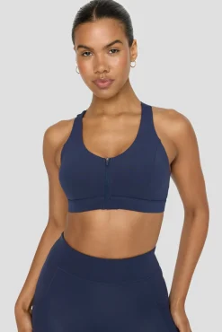 FormTech Zip Front Open Back Sports Bra - Navy
