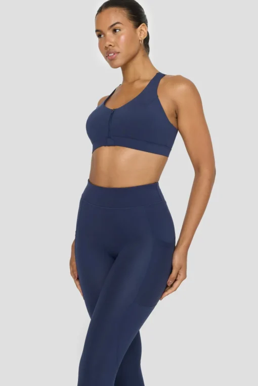 FormTech Zip Front Open Back Sports Bra - Navy