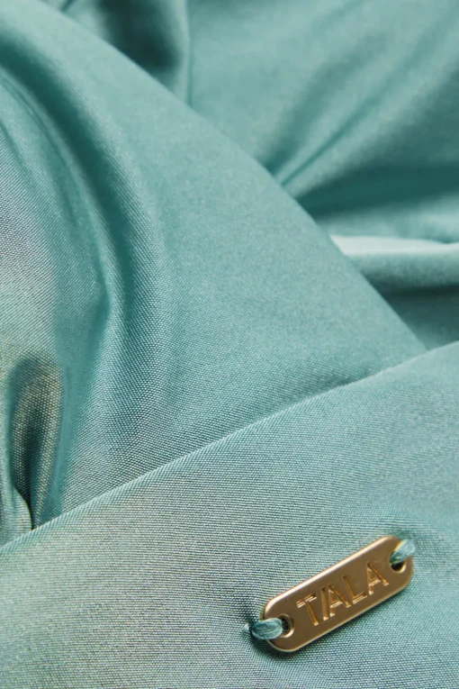 Halter Plunge Gold Ring Bikini Top - Teal