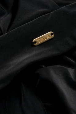 Halter Plunge Gold Ring Bikini Top - Black Onyx