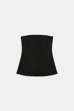 Heavyweight Linen Longline Strapless Top - Black Onyx