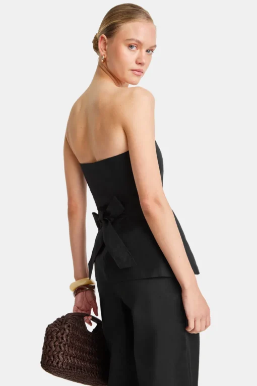 Heavyweight Linen Longline Strapless Top - Black Onyx