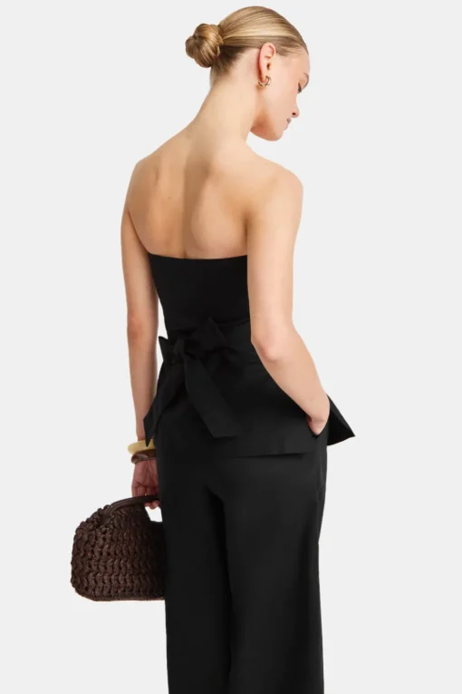 Heavyweight Linen Longline Strapless Top - Black Onyx