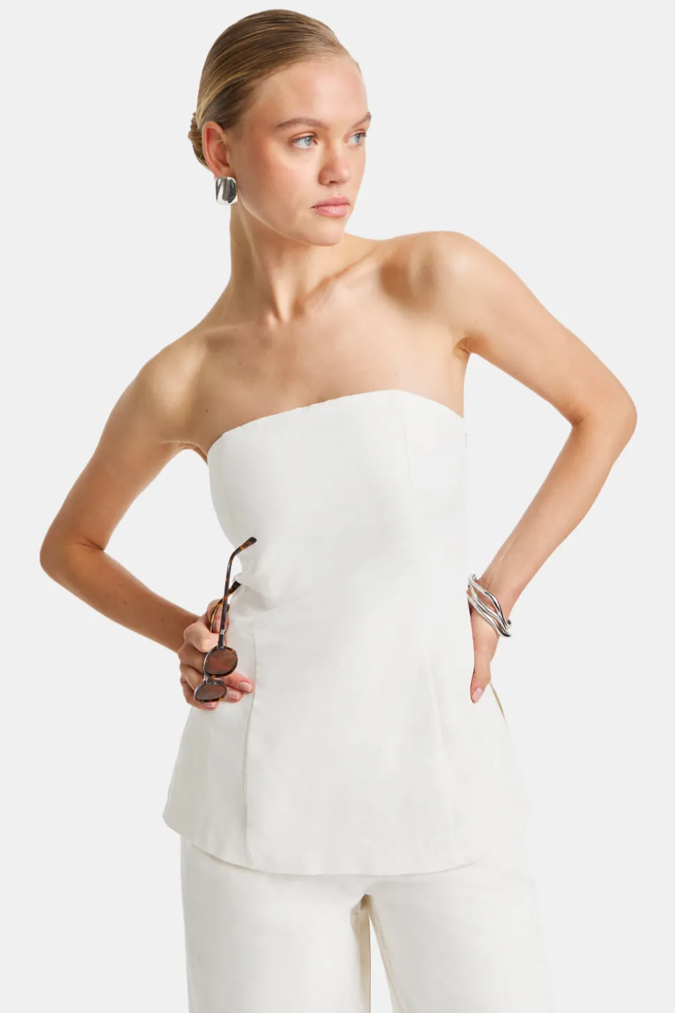 Heavyweight Linen Longline Strapless Top - Coconut Milk