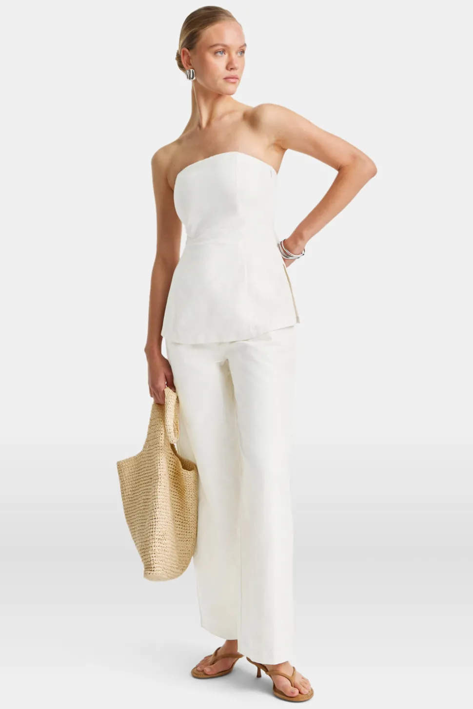 Heavyweight Linen Longline Strapless Top - Coconut Milk