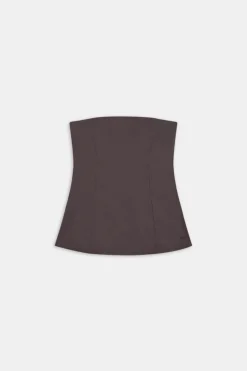 Heavyweight Linen Longline Strapless Top - Espresso