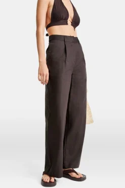 Heavyweight Linen Tailored Wide Leg Trousers - Espresso