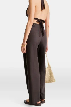 Heavyweight Linen Tailored Wide Leg Trousers - Espresso