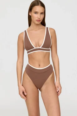 Kos Contrast Trim High Waisted Cheeky Bikini Brief - Terracotta And Coconut Milk