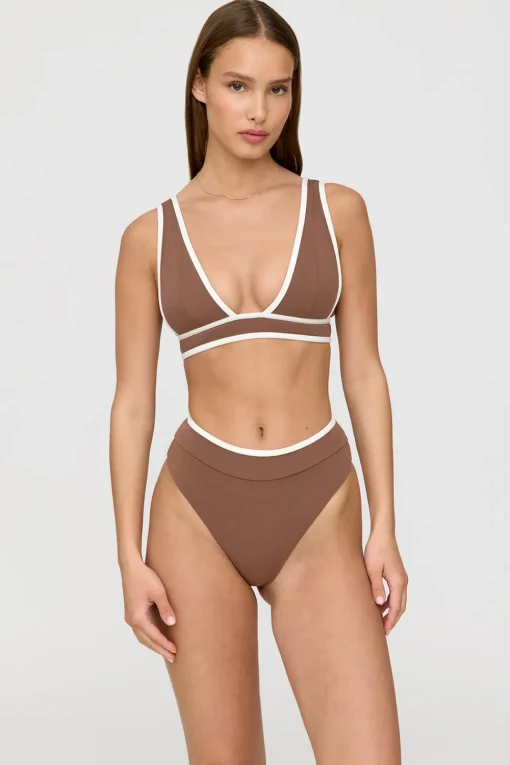Kos Contrast Trim High Waisted Cheeky Bikini Brief - Terracotta And Coconut Milk