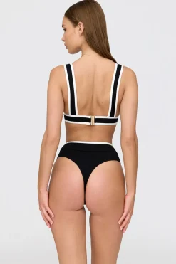 Kos Contrast Trim High Waisted Cheeky Bikini Brief - Shadow Black And Coconut Milk