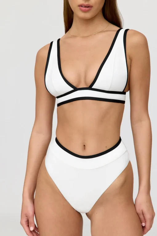 Kos Contrast Trim High Waisted Cheeky Bikini Brief - Coconut Milk And Shadow Black