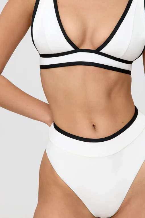 Kos Contrast Trim High Waisted Cheeky Bikini Brief - Coconut Milk And Shadow Black