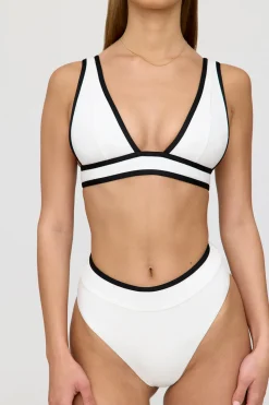 Kos Contrast Trim High Waisted Cheeky Bikini Brief - Coconut Milk And Shadow Black